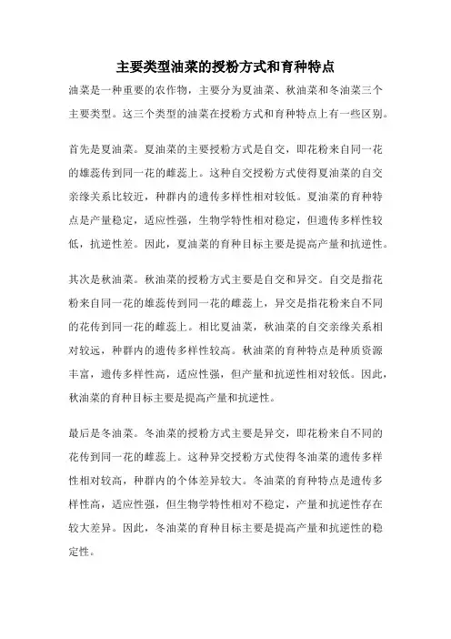 主要类型油菜的授粉方式和育种特点