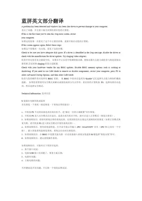 蓝屏英文部分翻译