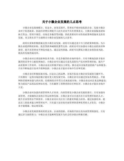 关于小微企业发展的几点思考
