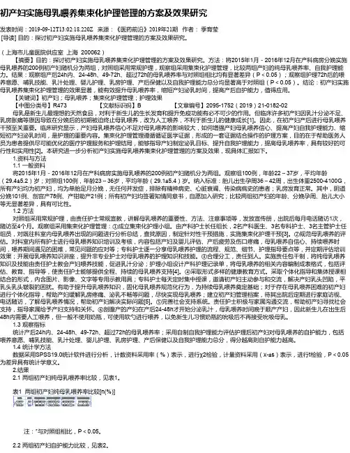 初产妇实施母乳喂养集束化护理管理的方案及效果研究
