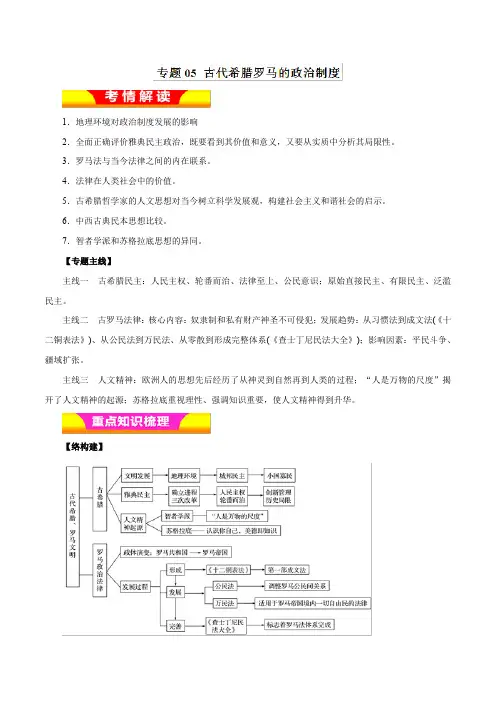 9、2019年高考历史二轮复习精品资料专题05+古代希腊罗马的政治制度(教学案)