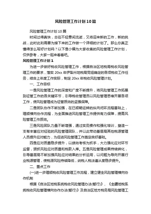 风险管理工作计划10篇