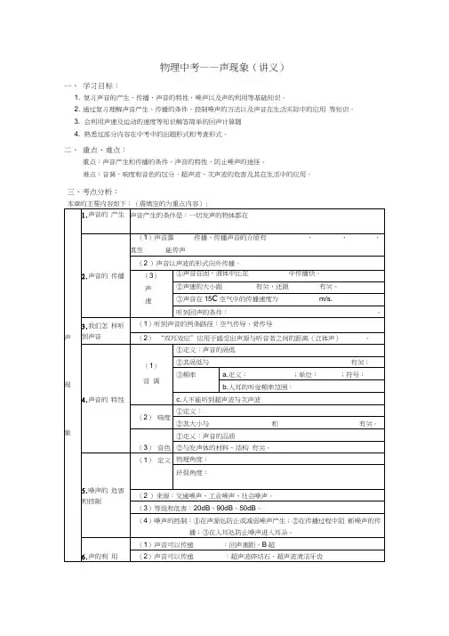物理中考复习——声现象(学案)