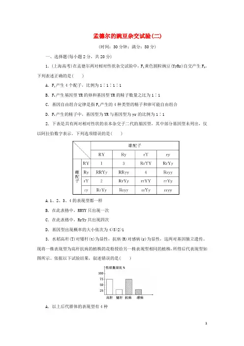2024高中生物课时达标训练二孟德尔的豌豆杂交实验二含解析新人教版必修2