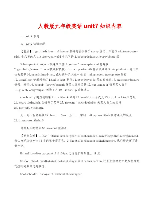 人教版九年级英语unit7知识内容