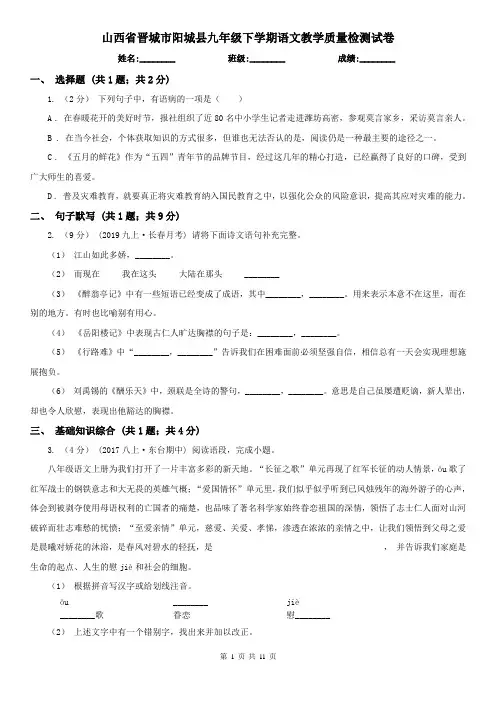 山西省晋城市阳城县九年级下学期语文教学质量检测试卷
