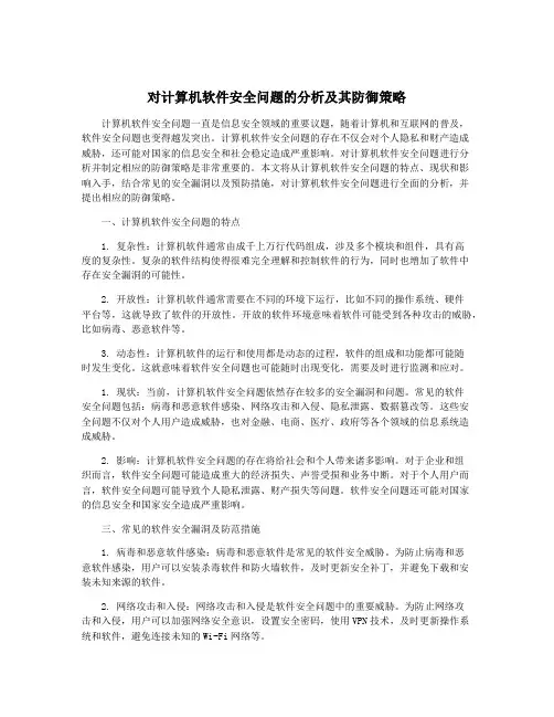 对计算机软件安全问题的分析及其防御策略