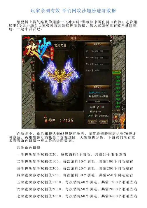 玩家亲测有效哥们网攻沙翅膀进阶数据