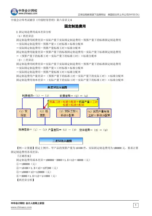 固定制造费用--中级会计师考试辅导《中级财务管理》第六章讲义6