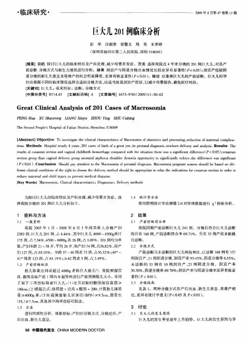 巨大儿201例临床分析