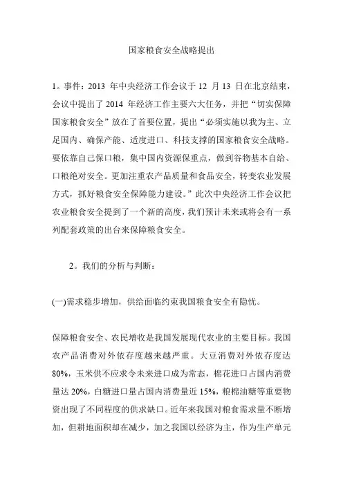 国家粮食安全战略提出