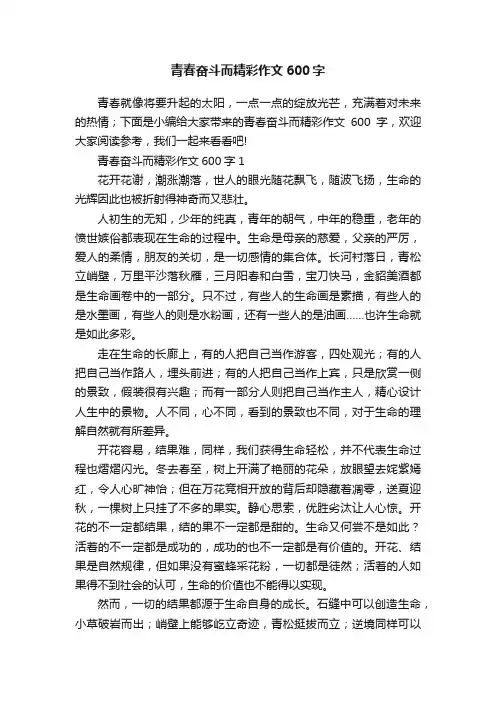 青春奋斗而精彩作文600字