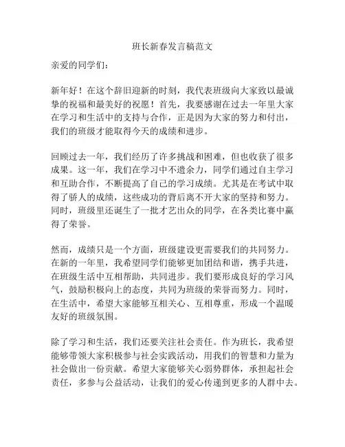 班长新春发言稿范文