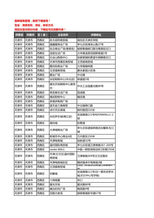 新版天津市天津市西青区商场企业公司商家户名录单联系方式地址大全45家