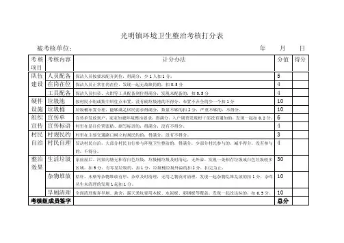 乡镇环境卫生整治考核表