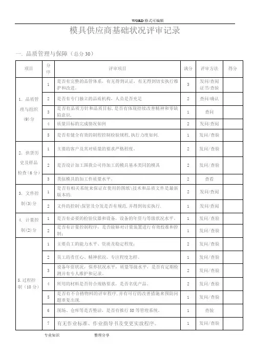 模具供应商基础状况评审记录文本