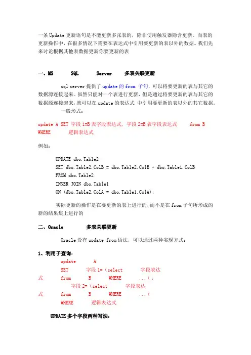 Oracle -Update 多表关联