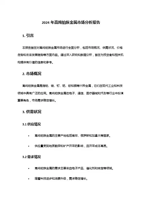2024年高纯铂族金属市场分析报告
