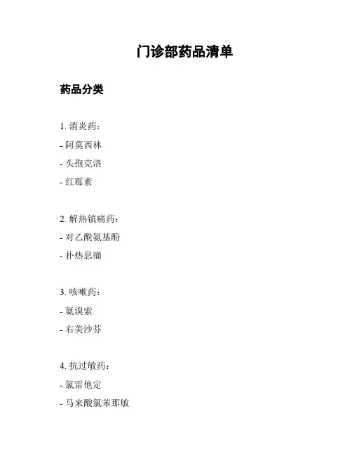 门诊部药品清单