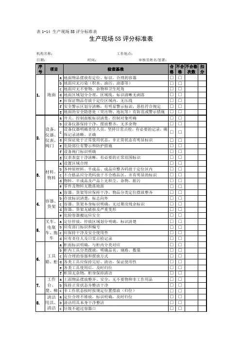 生产现场5S评分标准表