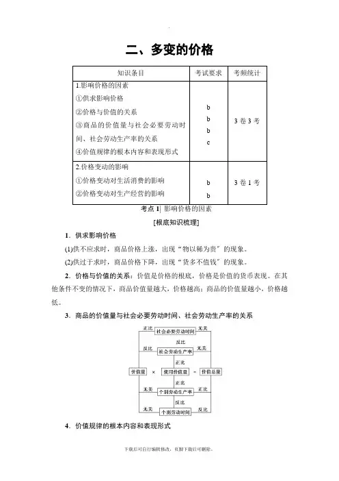 2021高考浙江(学考)政治一轮复习讲义： 必修1 第1单元 二、多变的价格