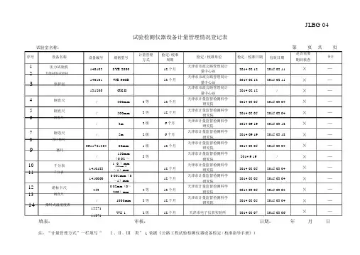 试验检测仪器设备计量管理情况登记表