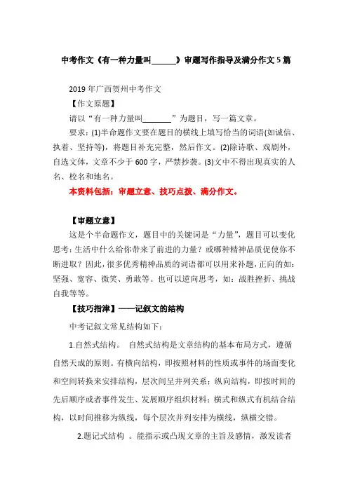 中考作文《有一种力量叫...... 》审题写作指导及满分作文5篇