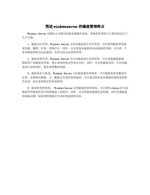 简述windowsserver的磁盘管理特点