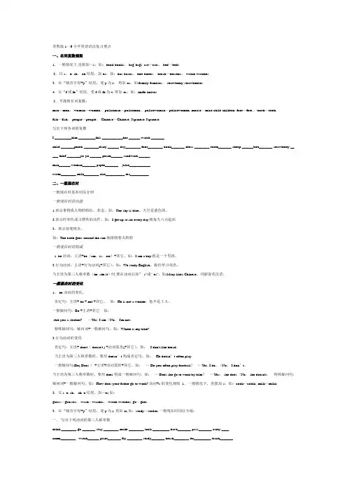 苏教版1-6英语语法复习要点总结