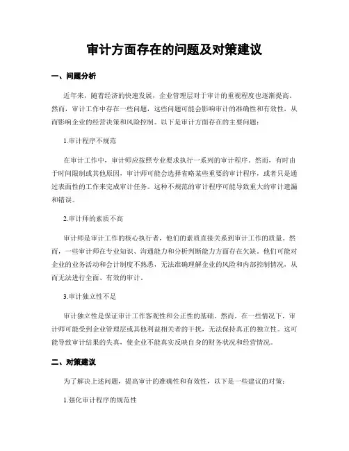 审计方面存在的问题及对策建议