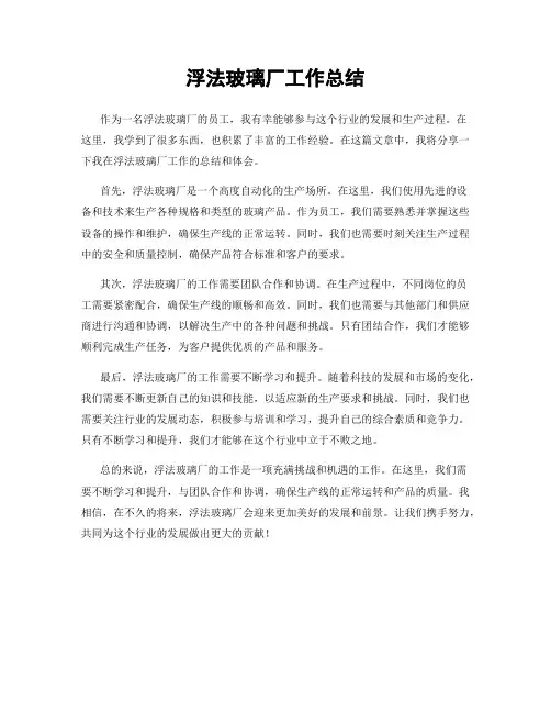 浮法玻璃厂工作总结