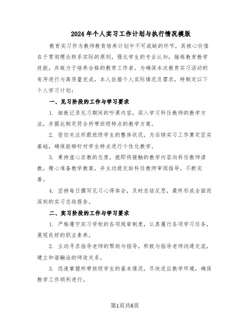2024年个人实习工作计划与执行情况模版（三篇）