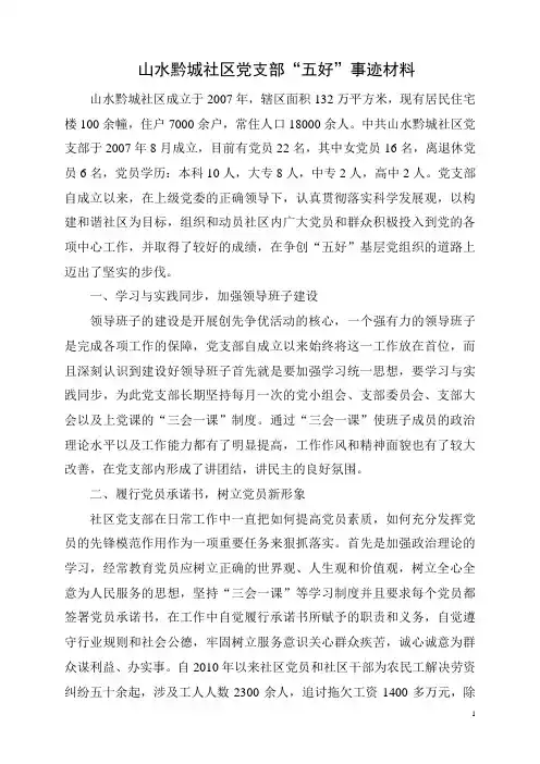 山水黔城五好党支部事迹