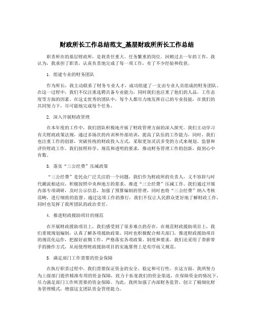 财政所长工作总结范文_基层财政所所长工作总结