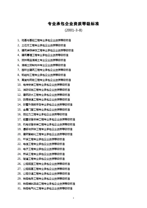 (完整版)专业承包资质标准
