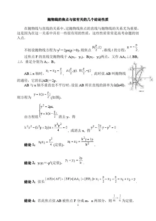 抛物线的焦点与弦有关的几个结论性质