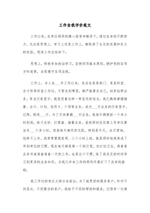 工作自我评价范文(5篇)