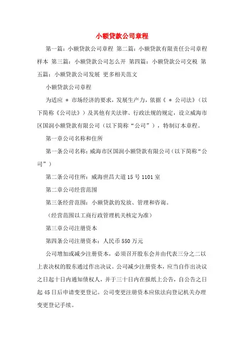 小额贷款公司章程