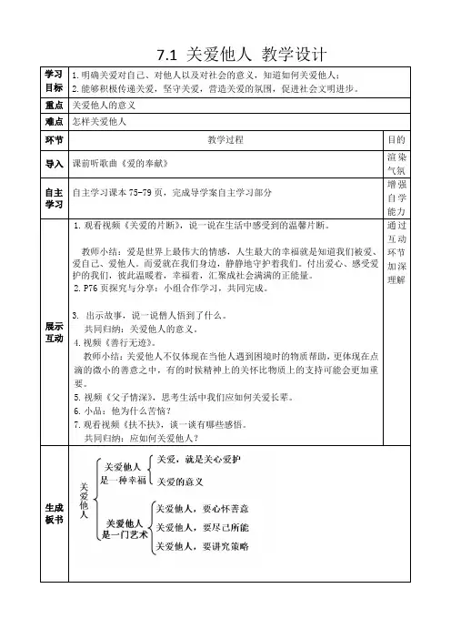 部编人教版初中八年级上册道德与法治《第七课积极奉献社会：关爱他人》公开课教案_0