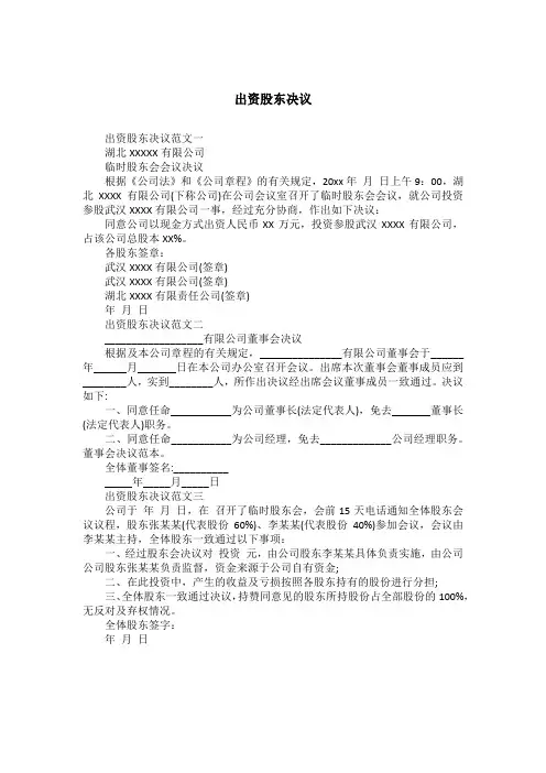 出资股东决议