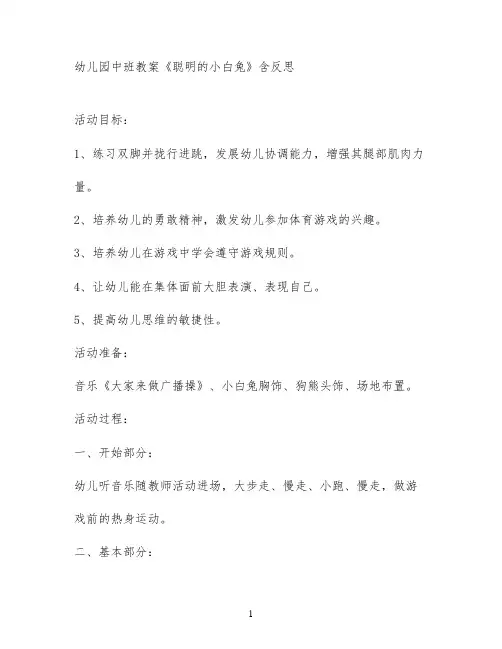 幼儿园中班教案《聪明的小白兔》含反思