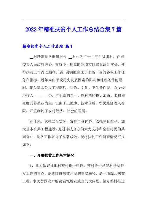 2022年精准扶贫个人工作总结合集7篇