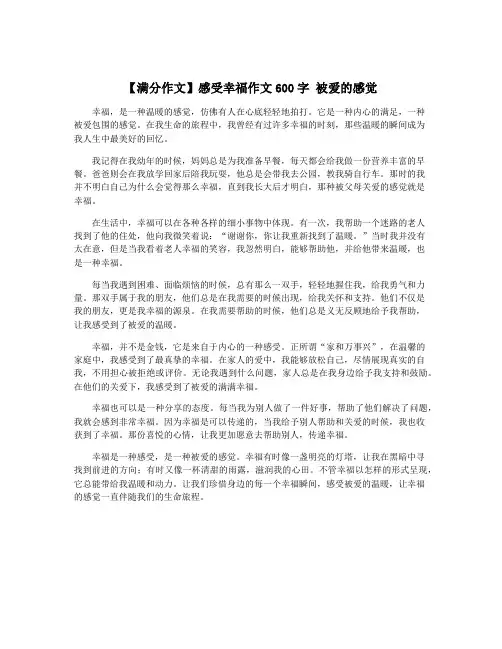 【满分作文】感受幸福作文600字 被爱的感觉
