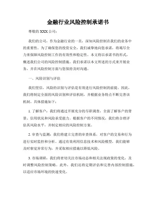金融行业风险控制承诺书