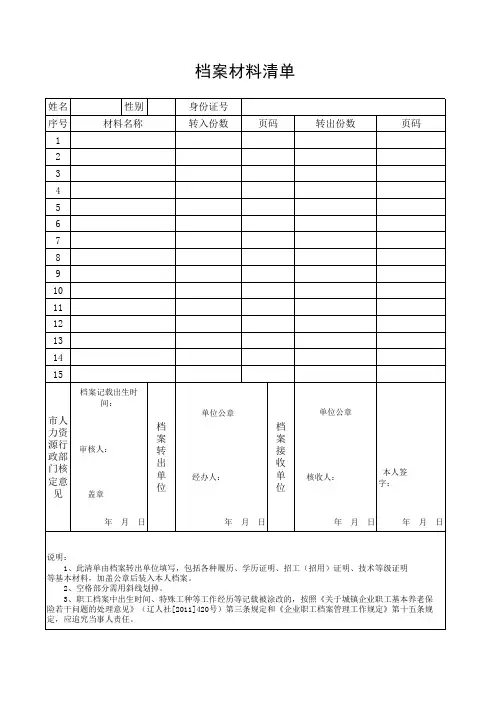 档案材料清单