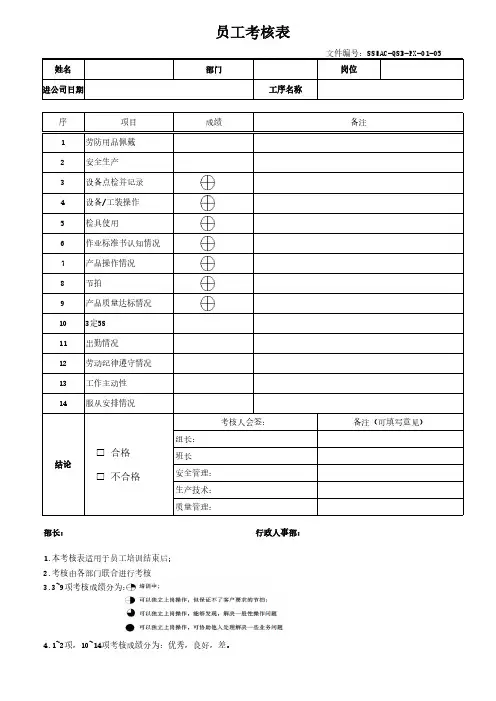 员工技能考核表