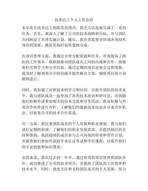 技术总工个人工作总结