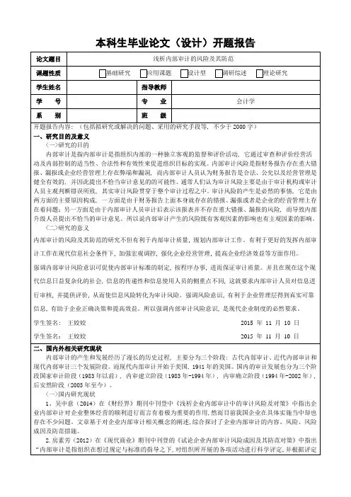内部审计风险防范开题报告