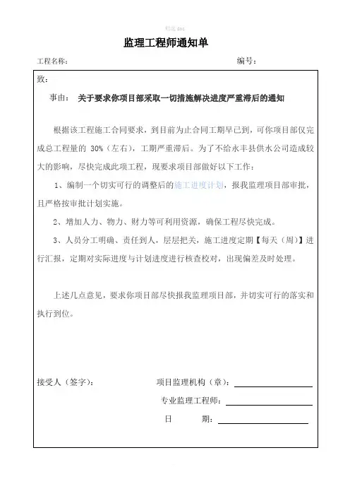 监理通知单范文-监理通知书
