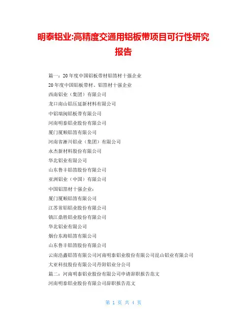 明泰铝业-高精度交通用铝板带项目可行性研究报告